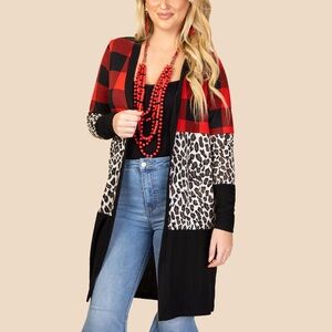 Woman’s Red and Black Leopard Print Cardigan NWT